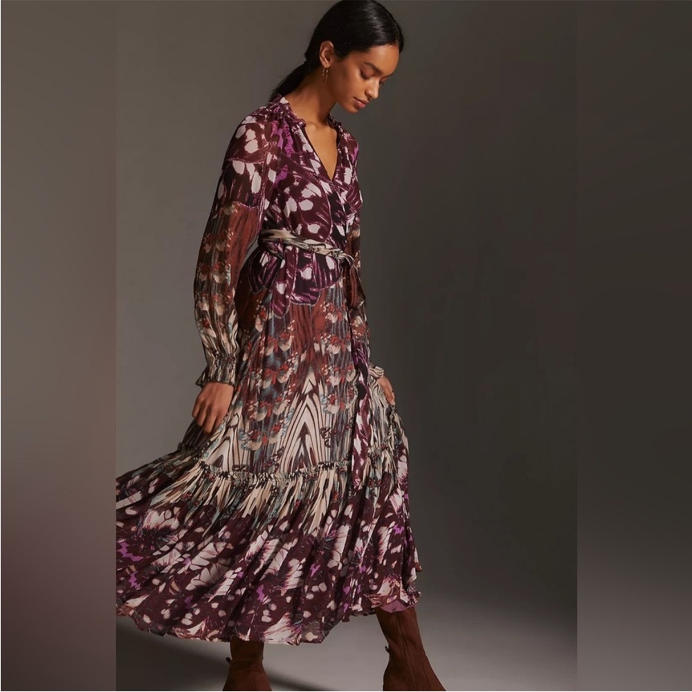 Anthropologie Long-Sleeve Wrap Midi Dress - Picture 2 of 4